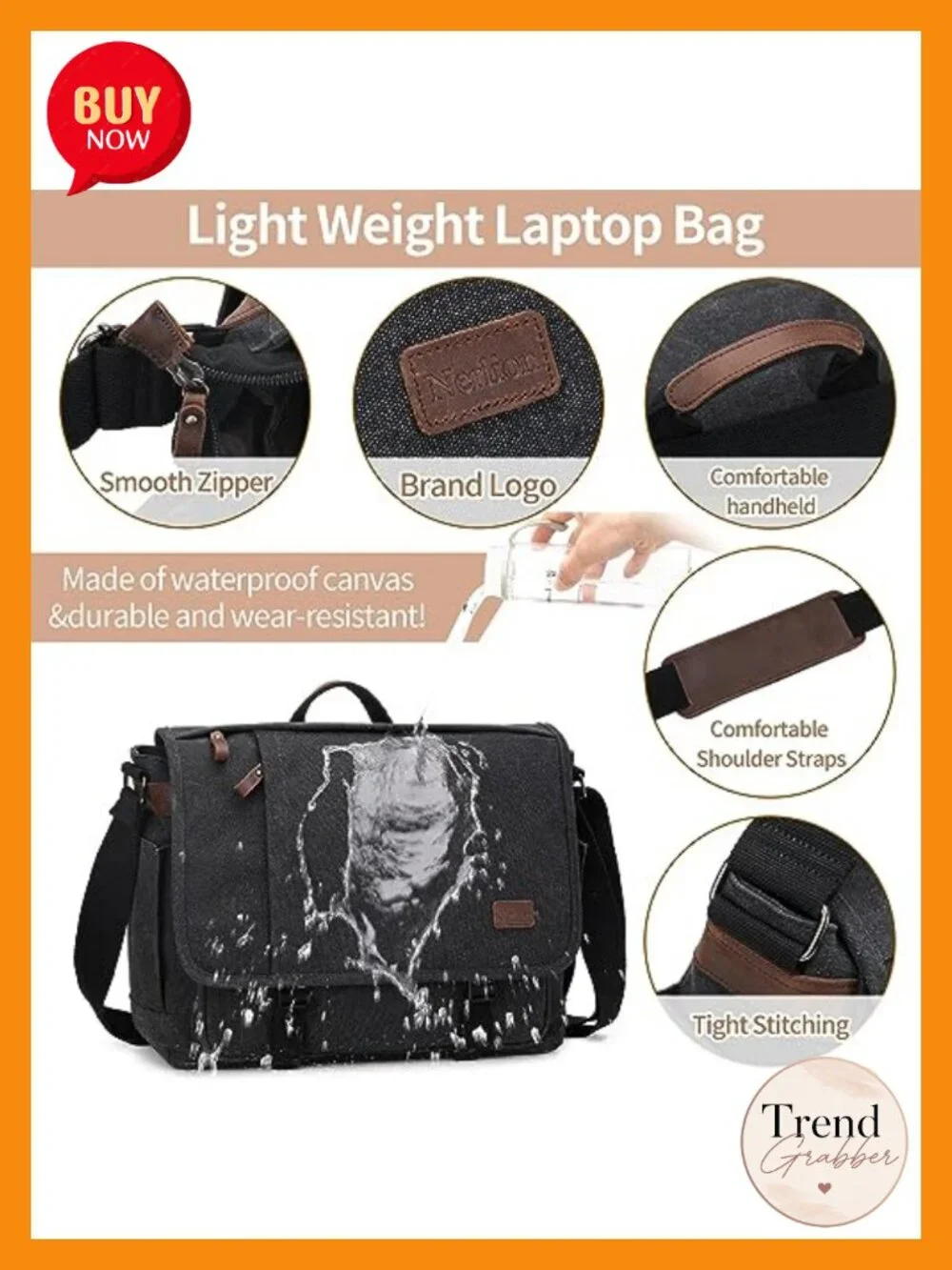 Canvas Messenger Bag for Men, 17-17.3